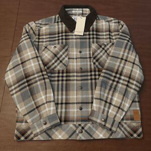 Scotch & Soda Sherpa Lined Plaid Flannel Jacket Tan Brown Mocha Men's Size L